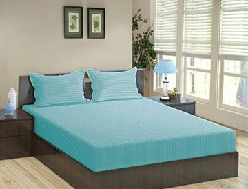 Elastic Fitted Cotton Bedsheet With 2 Pillow Covers