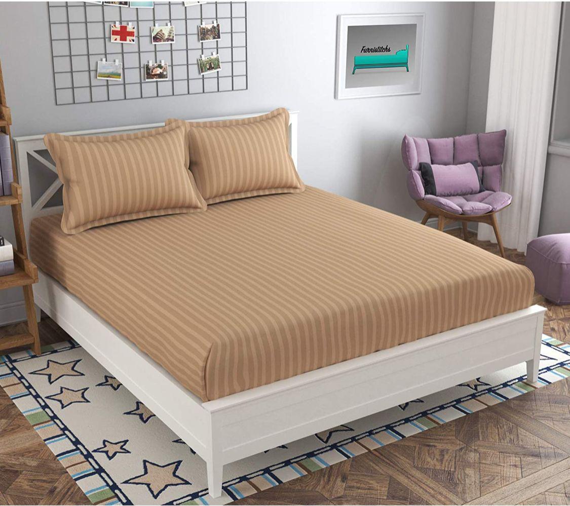 Elastic Fitted Cotton Bedsheet With 2 Pillow Covers