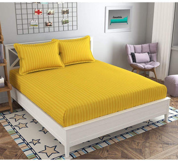 Elastic Fitted Cotton Bedsheet With 2 Pillow Covers