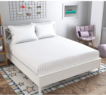 Elastic Fitted Cotton Bedsheet With 2 Pillow Covers