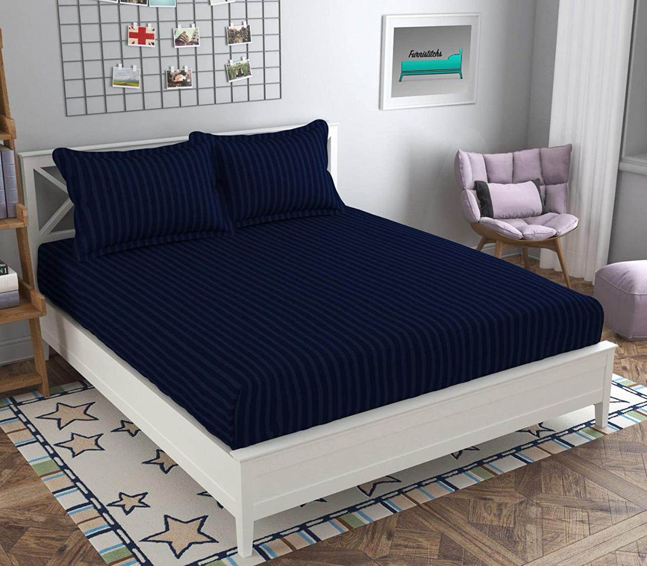 Elastic Fitted Cotton Bedsheet With 2 Pillow Covers