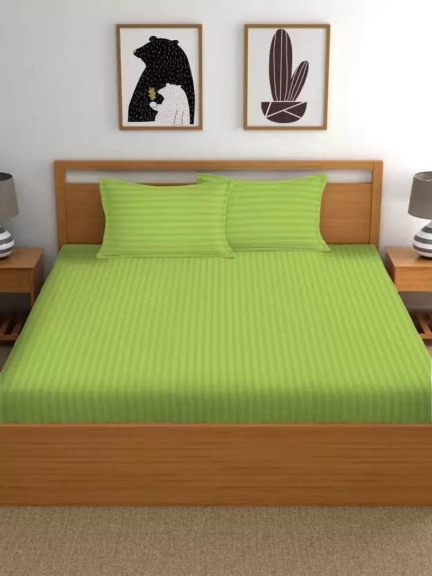 Elastic Fitted Cotton Bedsheet With 2 Pillow Covers