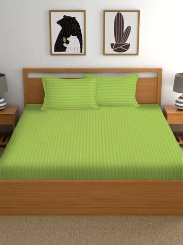 Elastic Fitted Cotton Bedsheet With 2 Pillow Covers