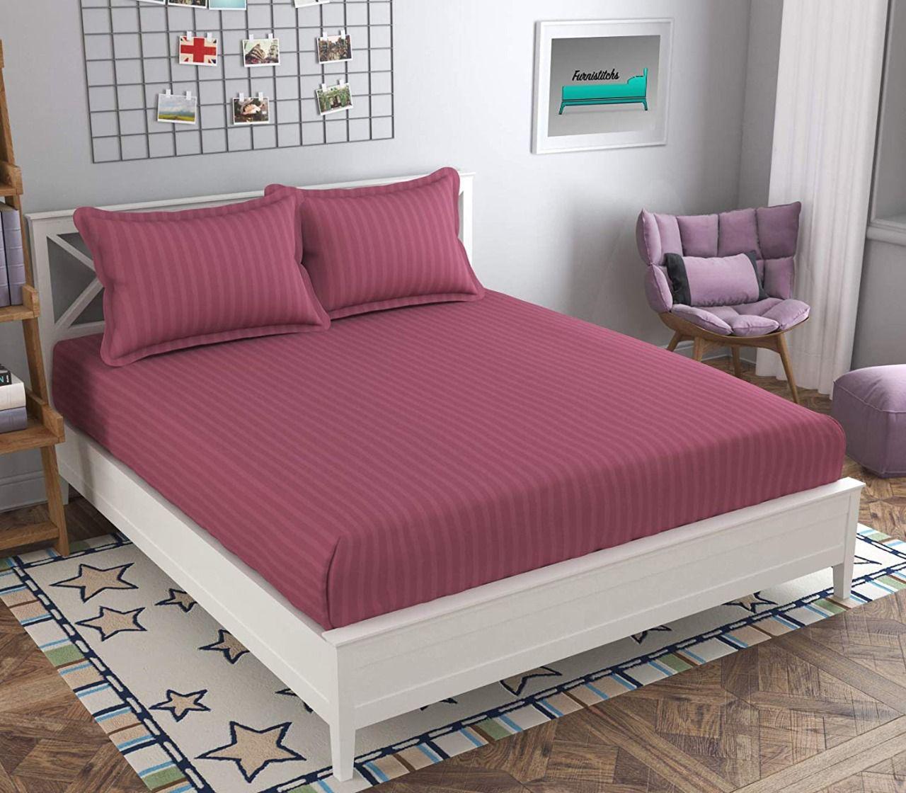 Elastic Fitted Cotton Bedsheet With 2 Pillow Covers