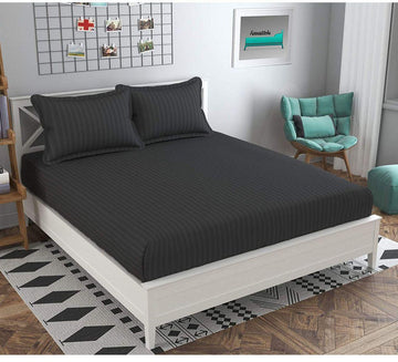 Elastic Fitted Cotton Bedsheet With 2 Pillow Covers