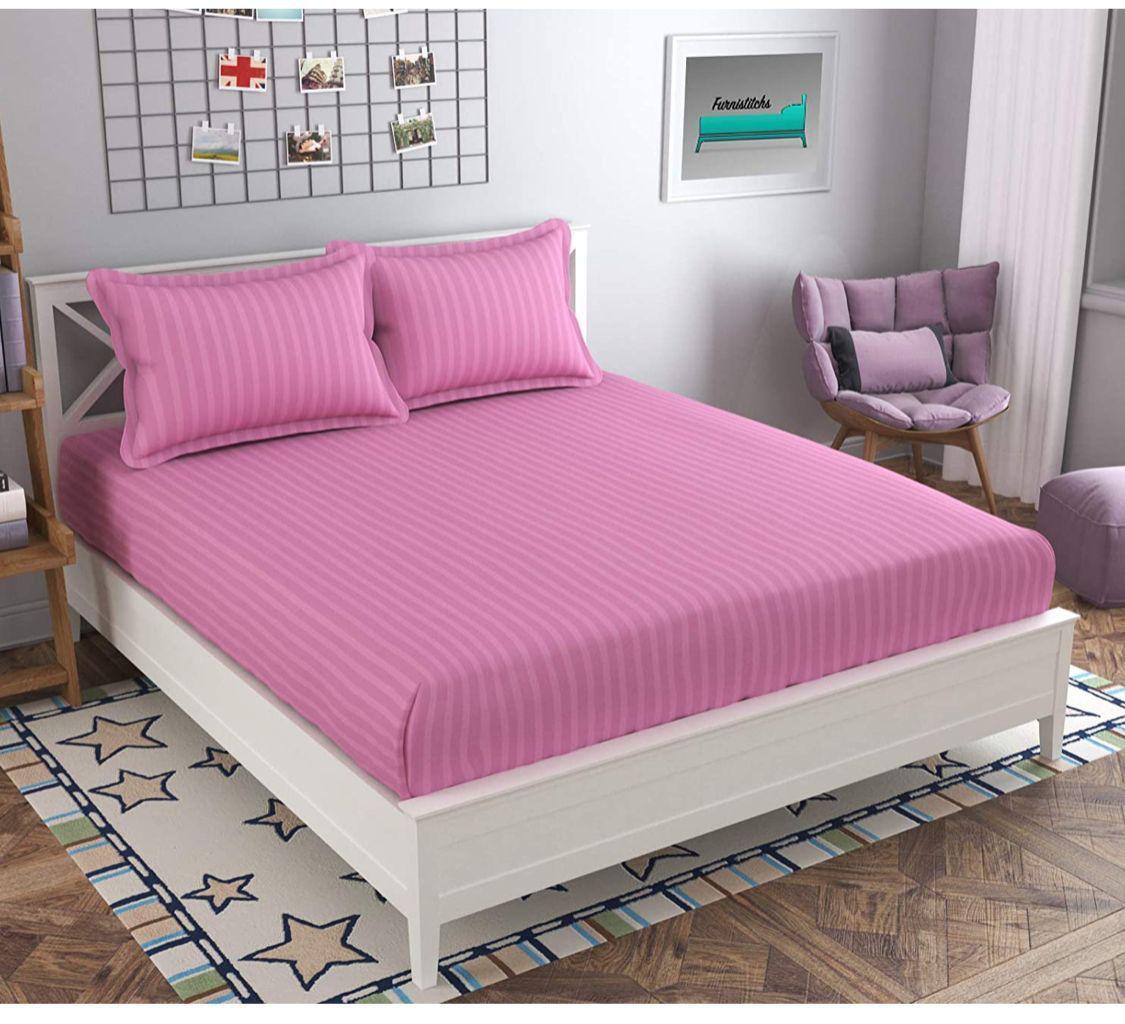Elastic Fitted Cotton Bedsheet With 2 Pillow Covers