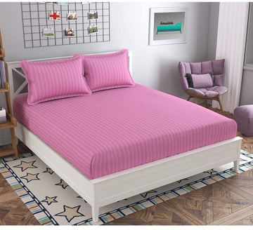 Elastic Fitted Cotton Bedsheet With 2 Pillow Covers