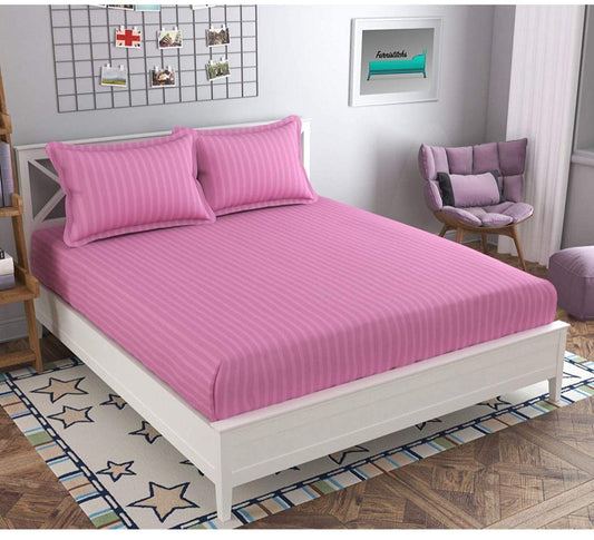 Elastic Fitted Cotton Bedsheet With 2 Pillow Covers