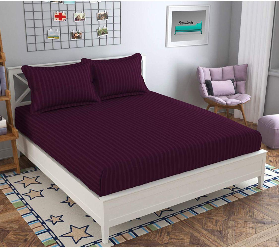 Elastic Fitted Cotton Bedsheet With 2 Pillow Covers