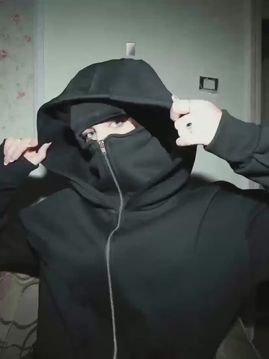 Street Style women's Balaclava Hoodie | Ninja Hoodie | Full Face Mask | Zip Up Hoodie