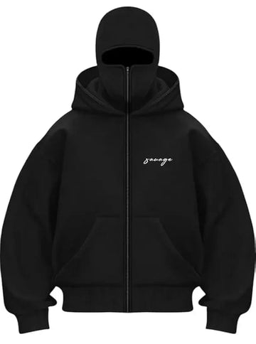 BE SAVAGE Balaclava Zipper Heavyweight Ninja Hoodies for Men
