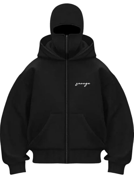 BE SAVAGE Balaclava Zipper Heavyweight Ninja Hoodies for Men